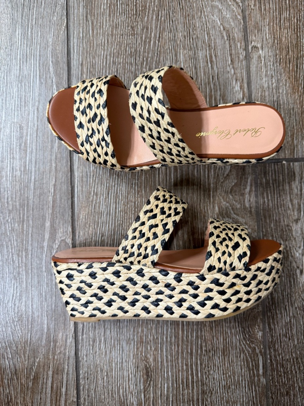 Robert Clergerie Woven Double Strap Platform Tan/Black- size 7.5